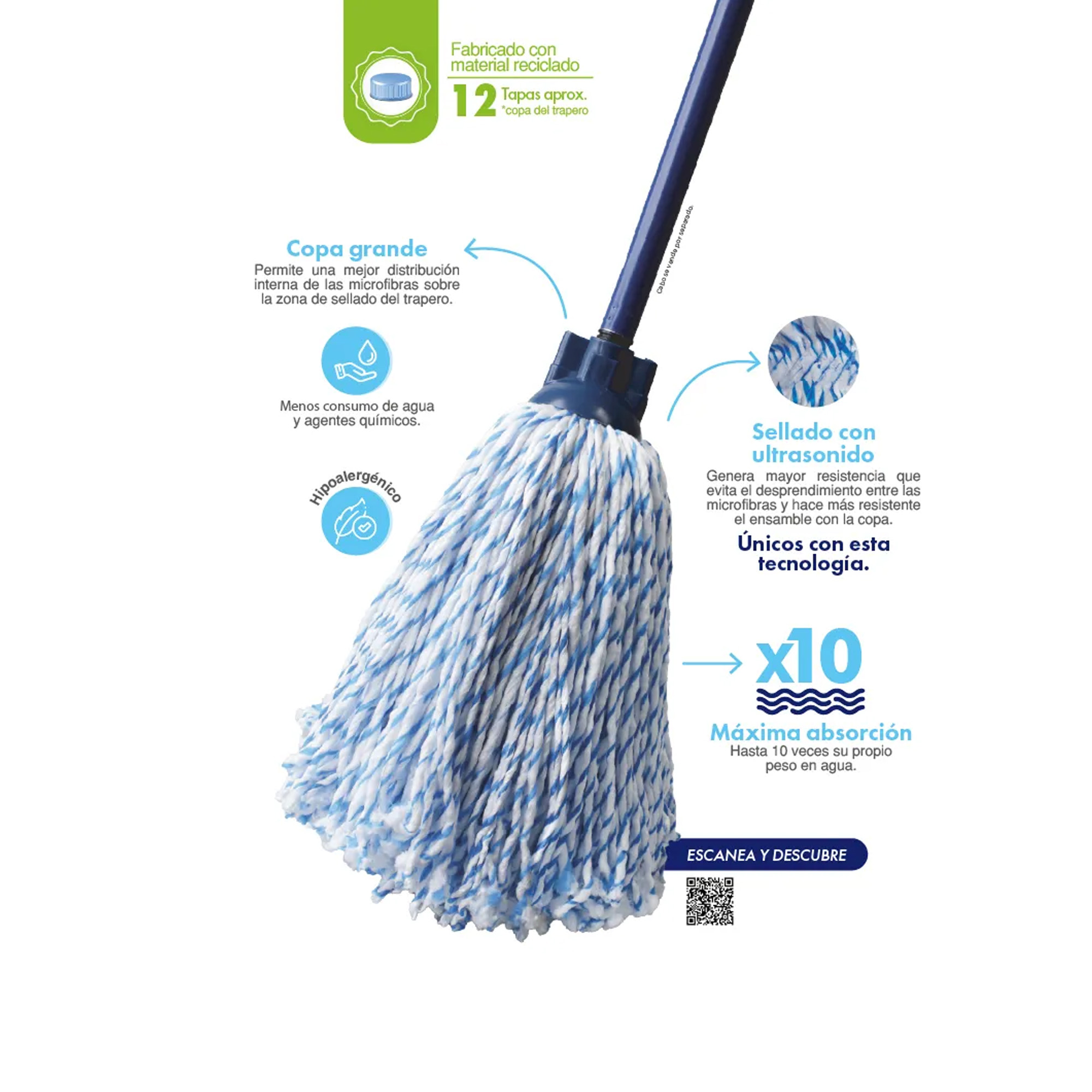 Trapero En Microfibra Cabo Metálico Task Pro 1004007-Azul - Imagen 4