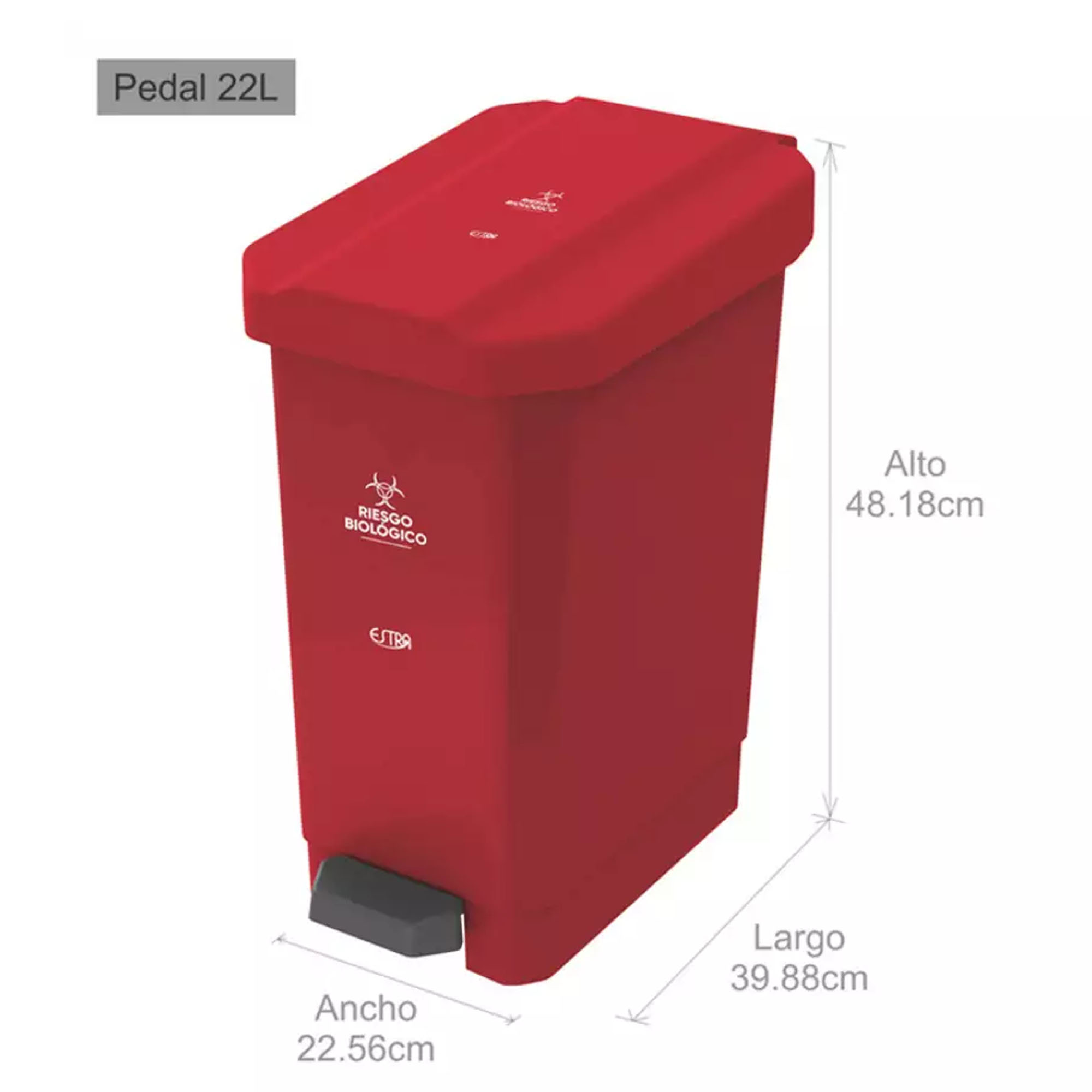 Papelera Pedal 22L Riesgo Biológico EstraBins 4-1040721 -Rojo - Imagen 3