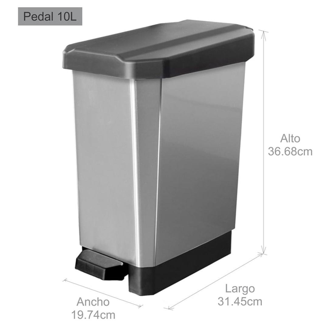 Papelera Pedal 10L -Gris - Imagen 2