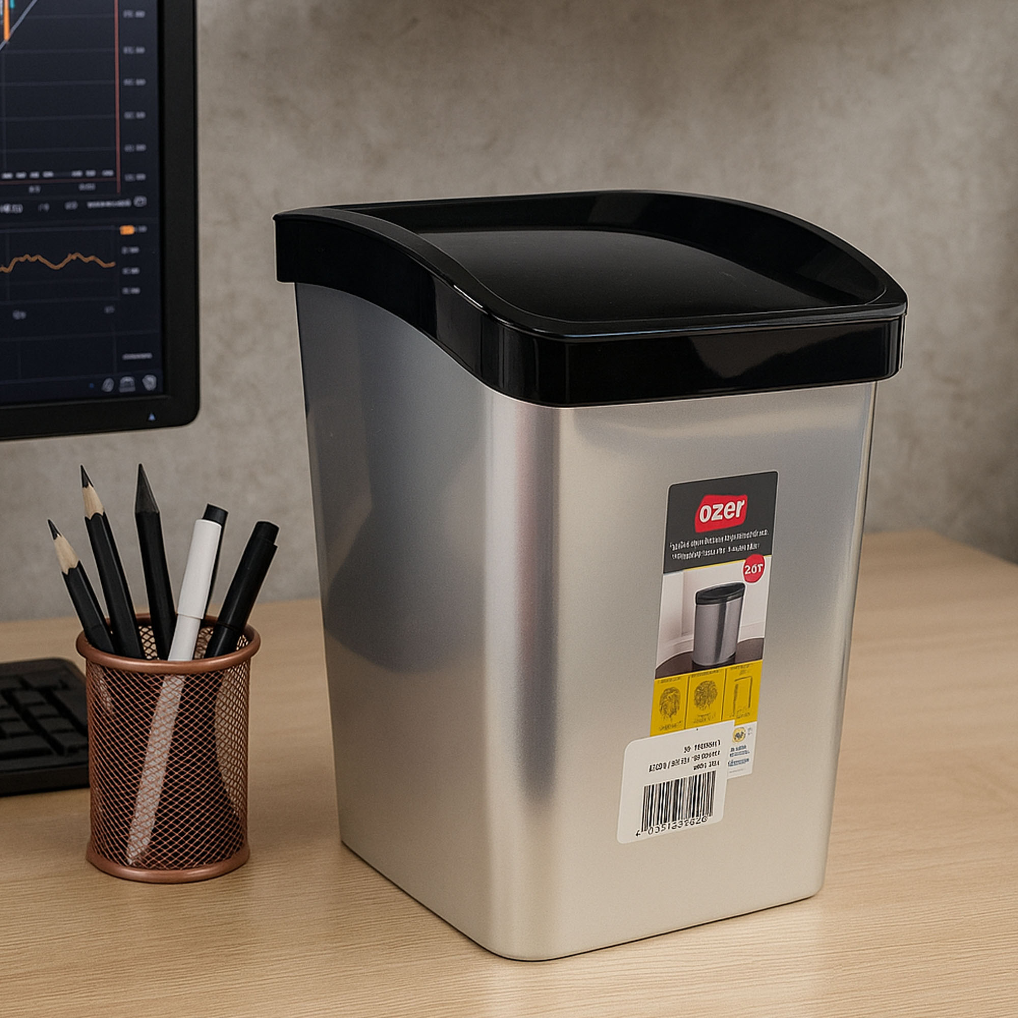Papelera Mini Vaivén 3.3L Metálica Estra 4-1051879 -Plateado - Imagen 2