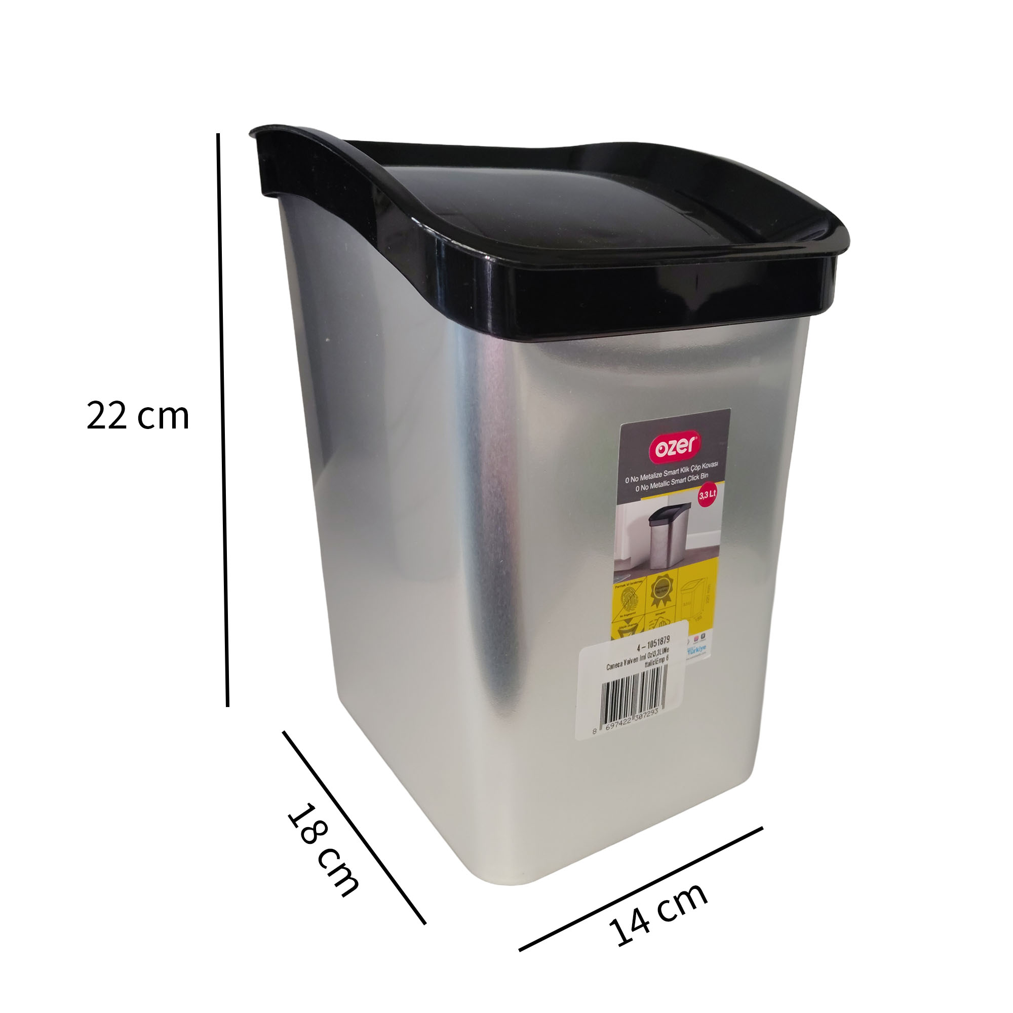 Papelera Mini Vaivén 3.3L Metálica Estra 4-1051879 -Plateado - Imagen 3