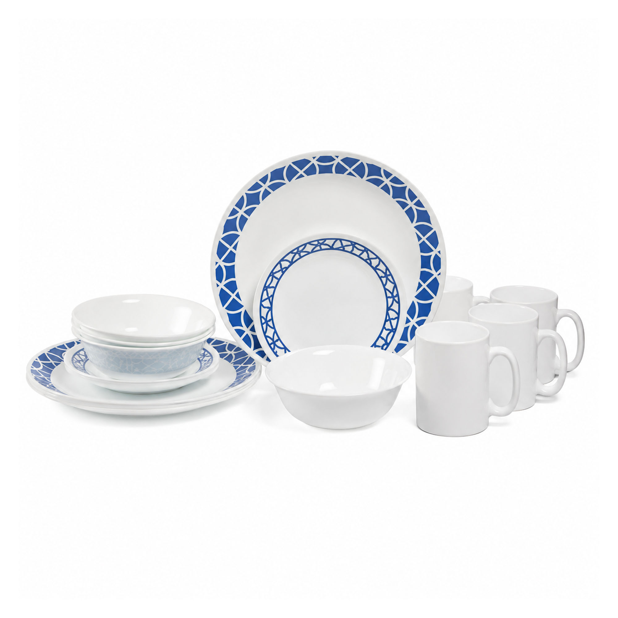 Vajilla Cobalt Circles 4 Psto 16 Pzs Corelle 1088655-Blanca