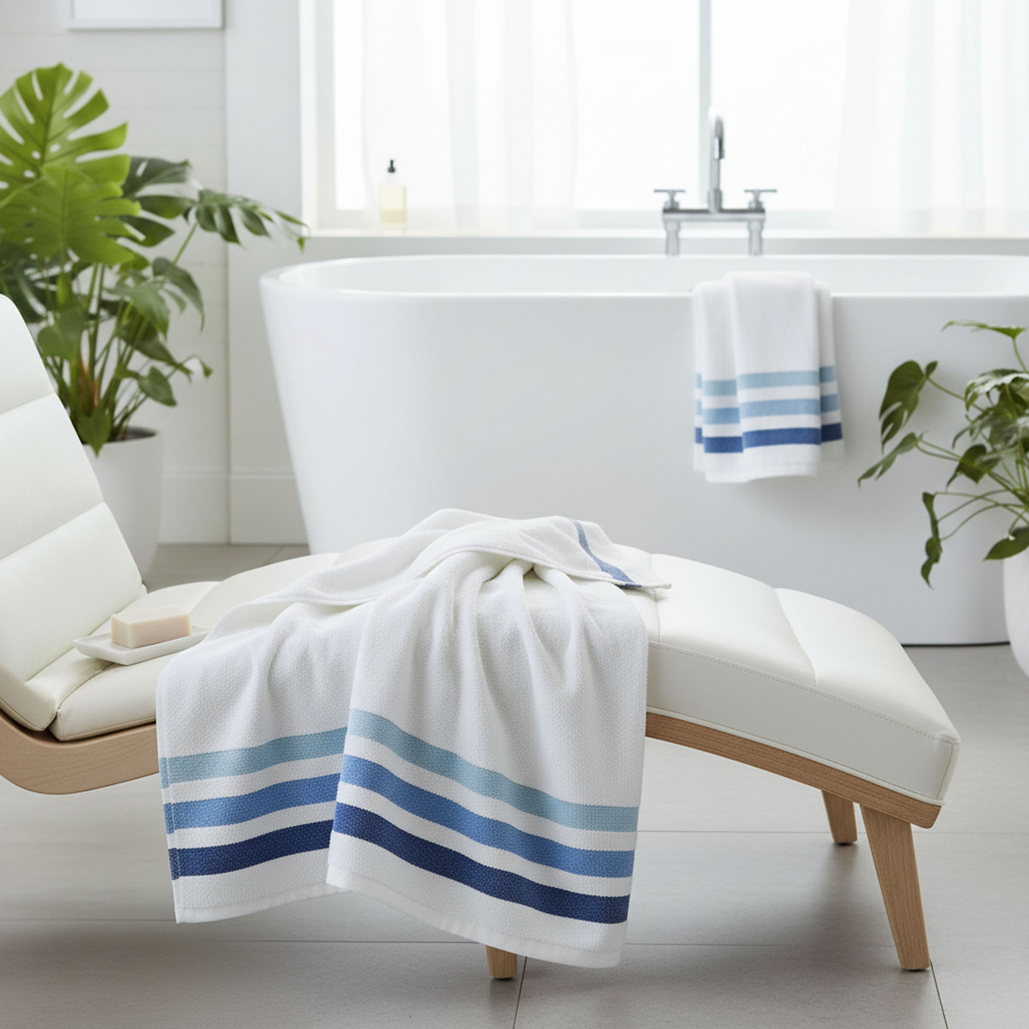 Toalla De Cuerpo 70x140Cm 7416FRANCIS -Blanco/Azul - Imagen 2