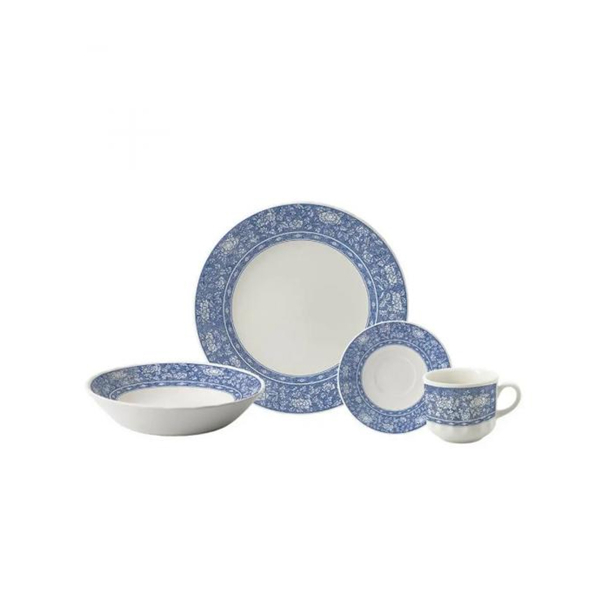 Vajilla Blue Lace 4 Puestos 16 Piezas Corona - Azul-Blanco