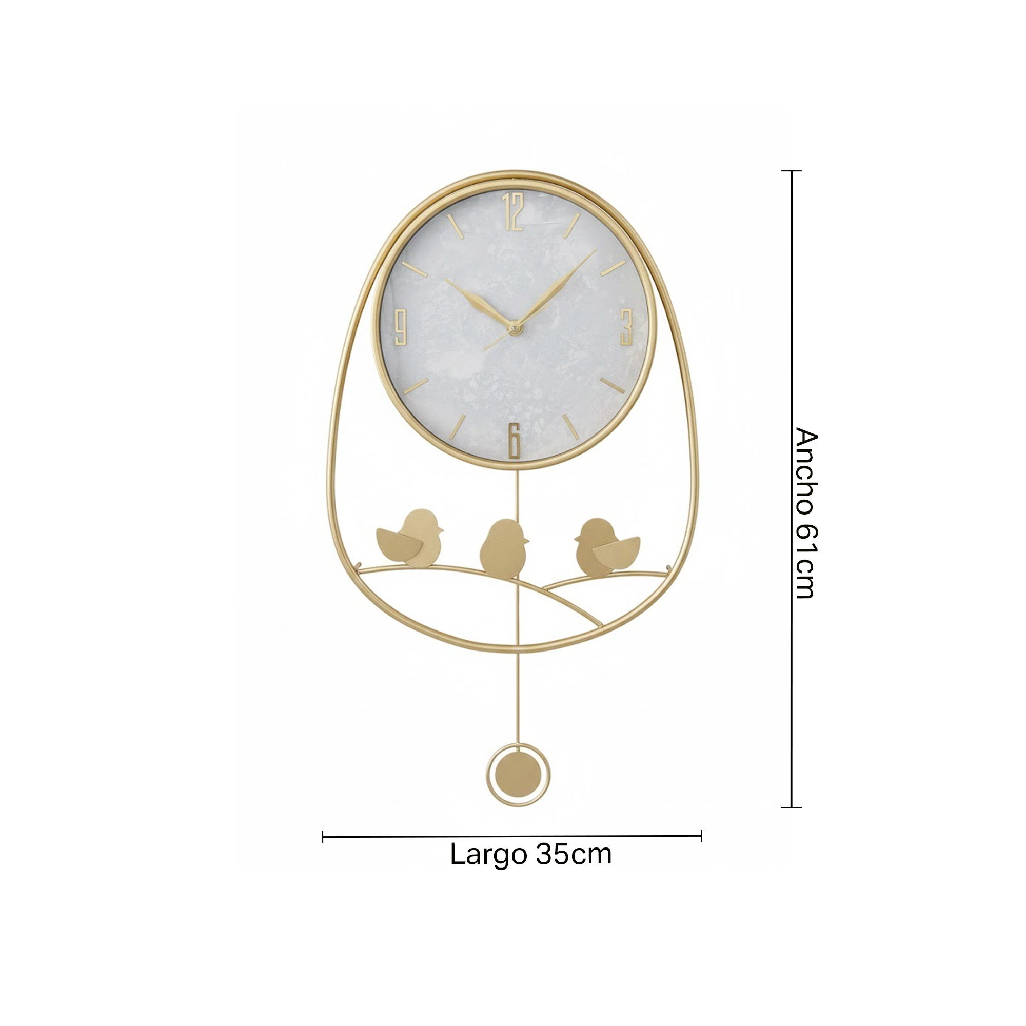Reloj De Pared Péndulo Diseño Pájaros 238A Muran-Dorado - Imagen 3