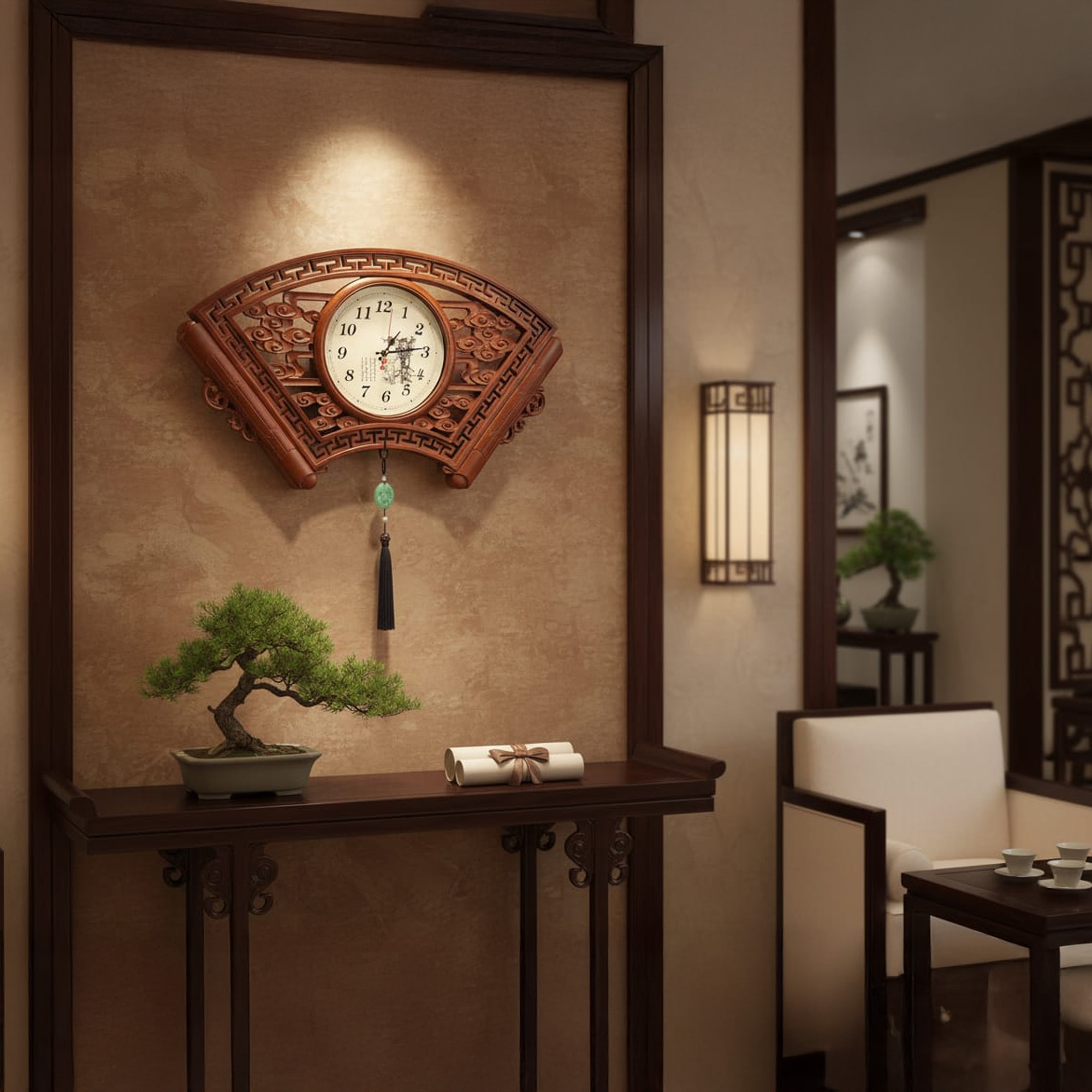 Reloj De Pared Diseño Abanico Oriental G-3 Muran - Marron - Imagen 2