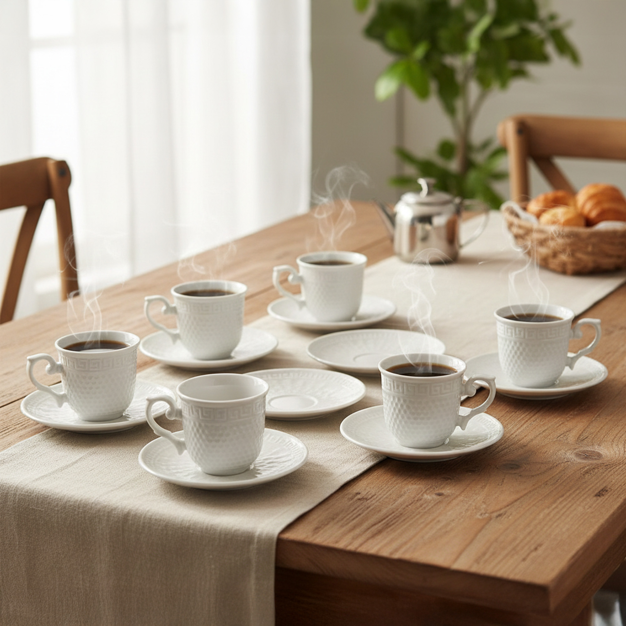 Juego De Pocillos X6 Porcelana Con Plato 614 Muran-Blanco - Imagen 3
