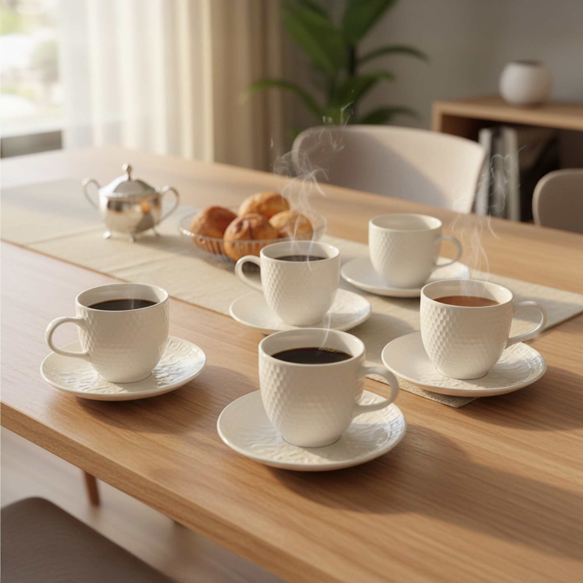 Juego De Pocillos X6 Porcelana Con Plato 615 Muran-Blanco - Imagen 3