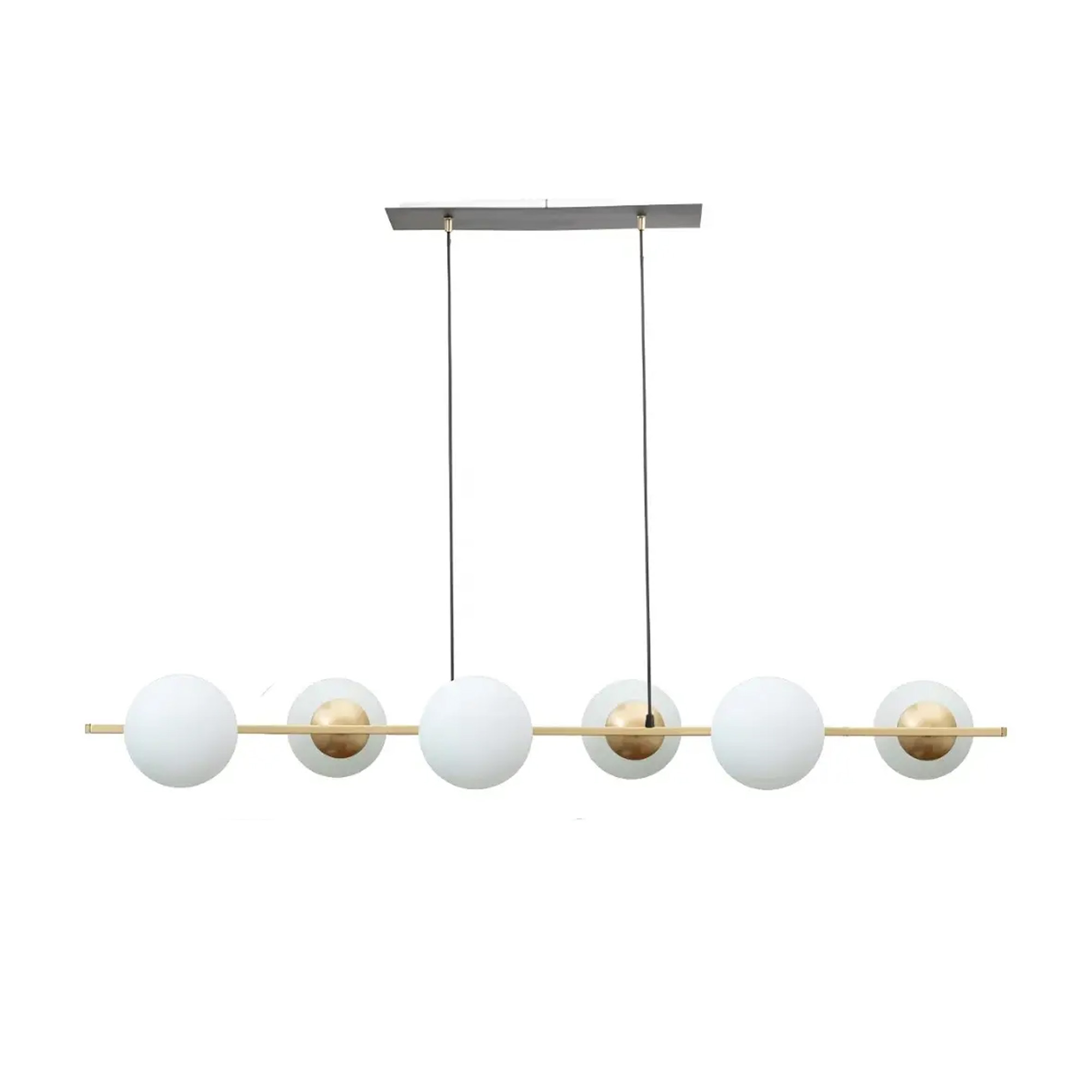 Lampara Lineal Colgante 6 Esferas Dixton Lt08037-Blanca/Oro