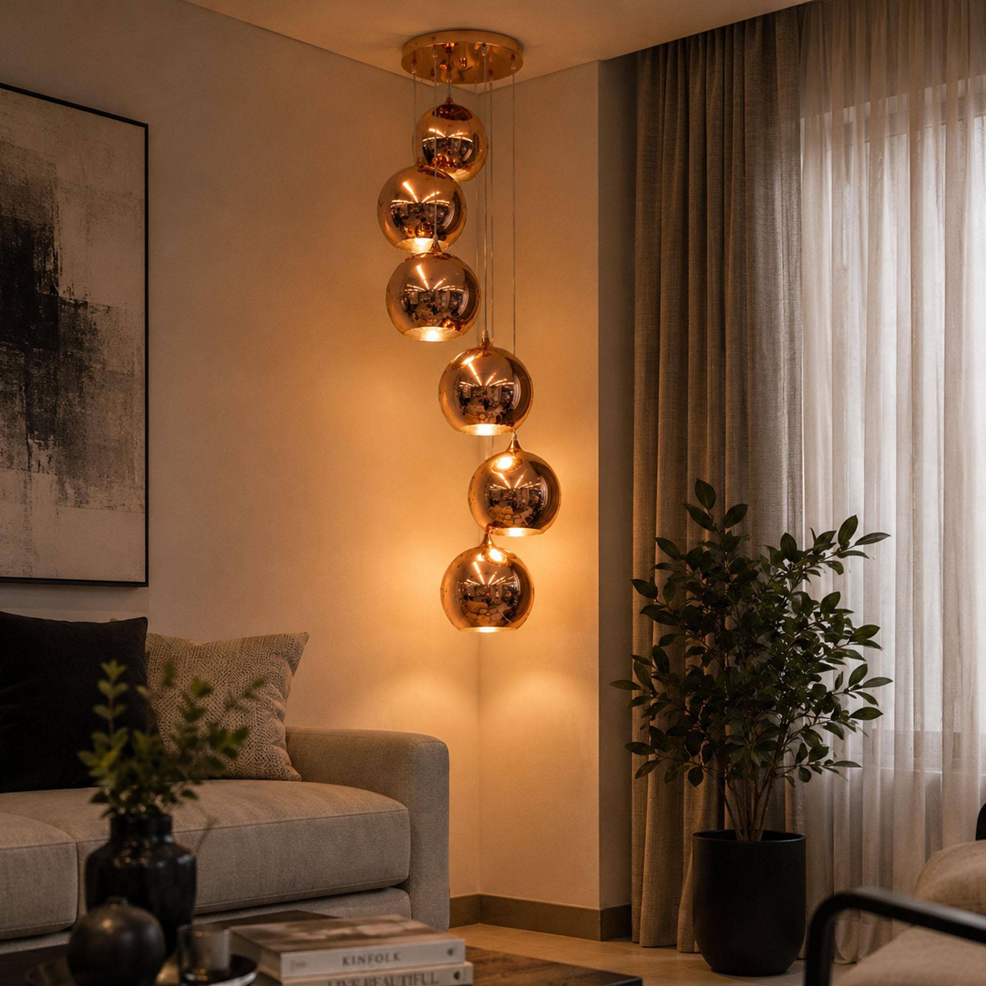 Lámpara Colgante Esfera 6 Luces Dixton LT06676-6R-Oro Rosa - Imagen 2