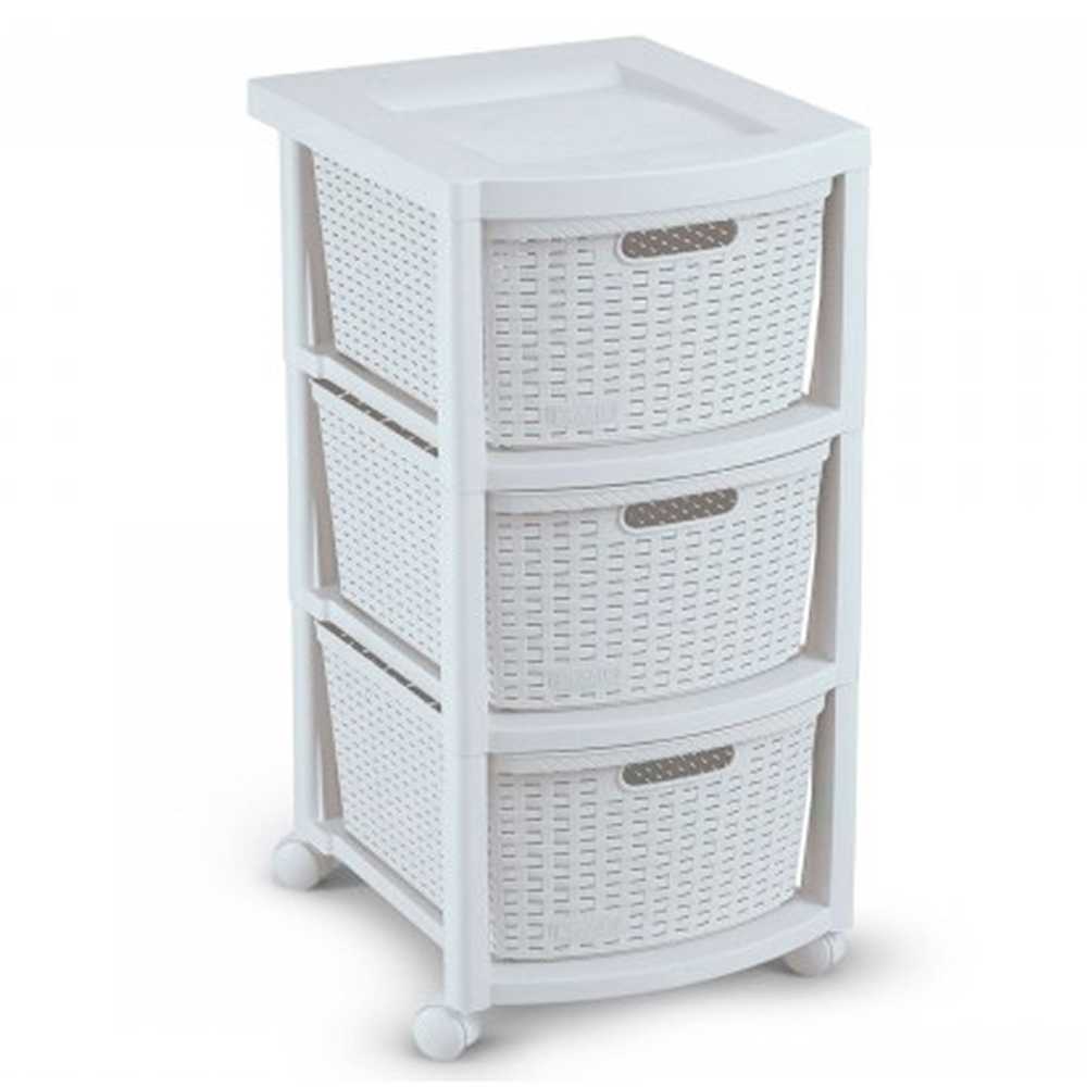 Cajonero 3G Apariencia Rattan -Blanco