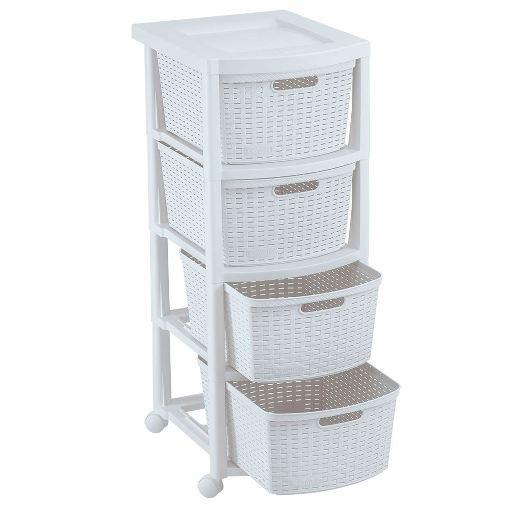 Cajonero 4G Apariencia Rattan -Blanco