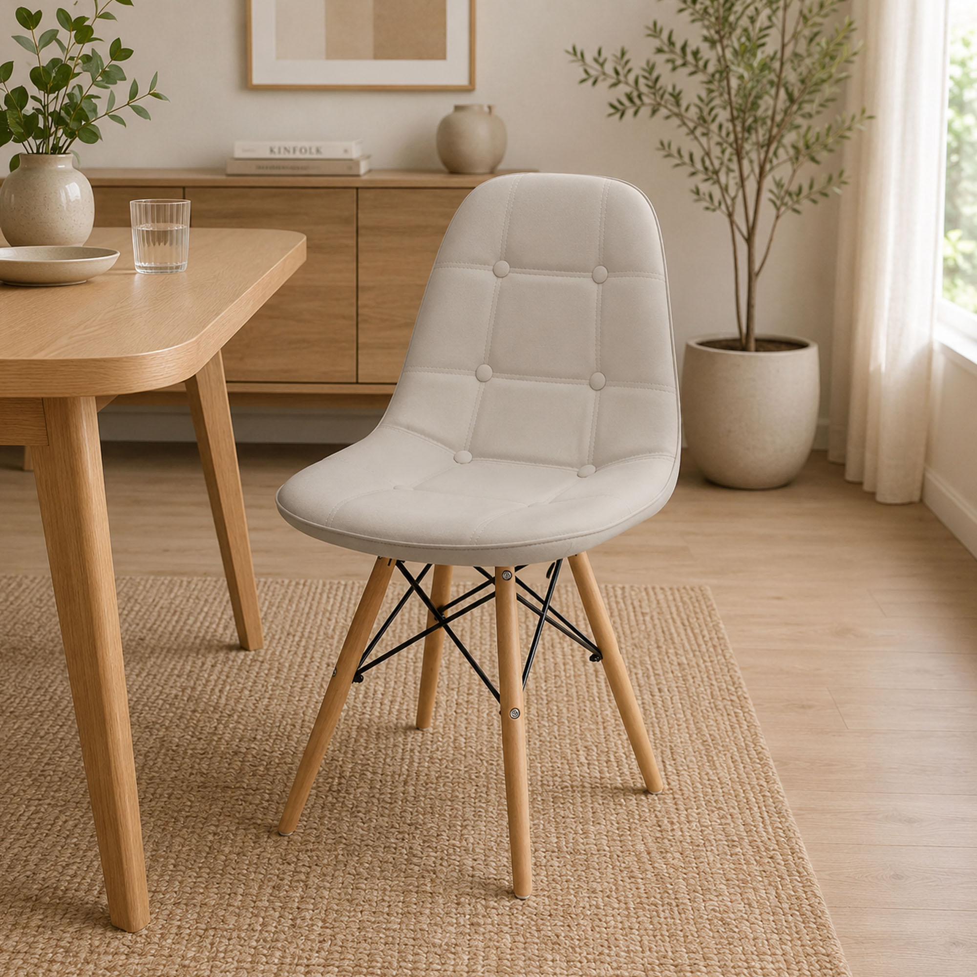 Silla Dkr Botones Tipo Eames Or Desing-Beige - Imagen 2