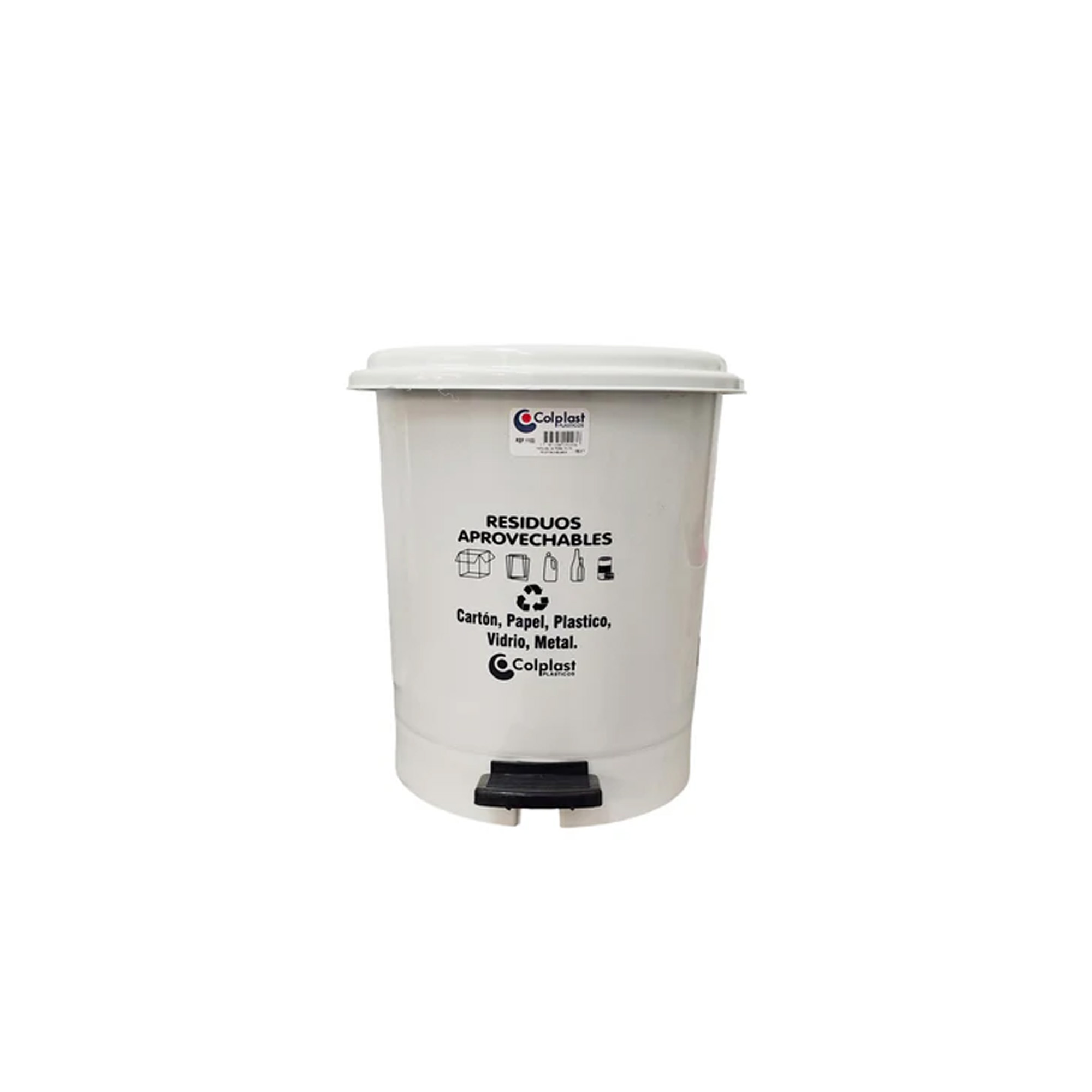 Papelera Pedal Redonda 12L Colplast 1103BL-Blanco