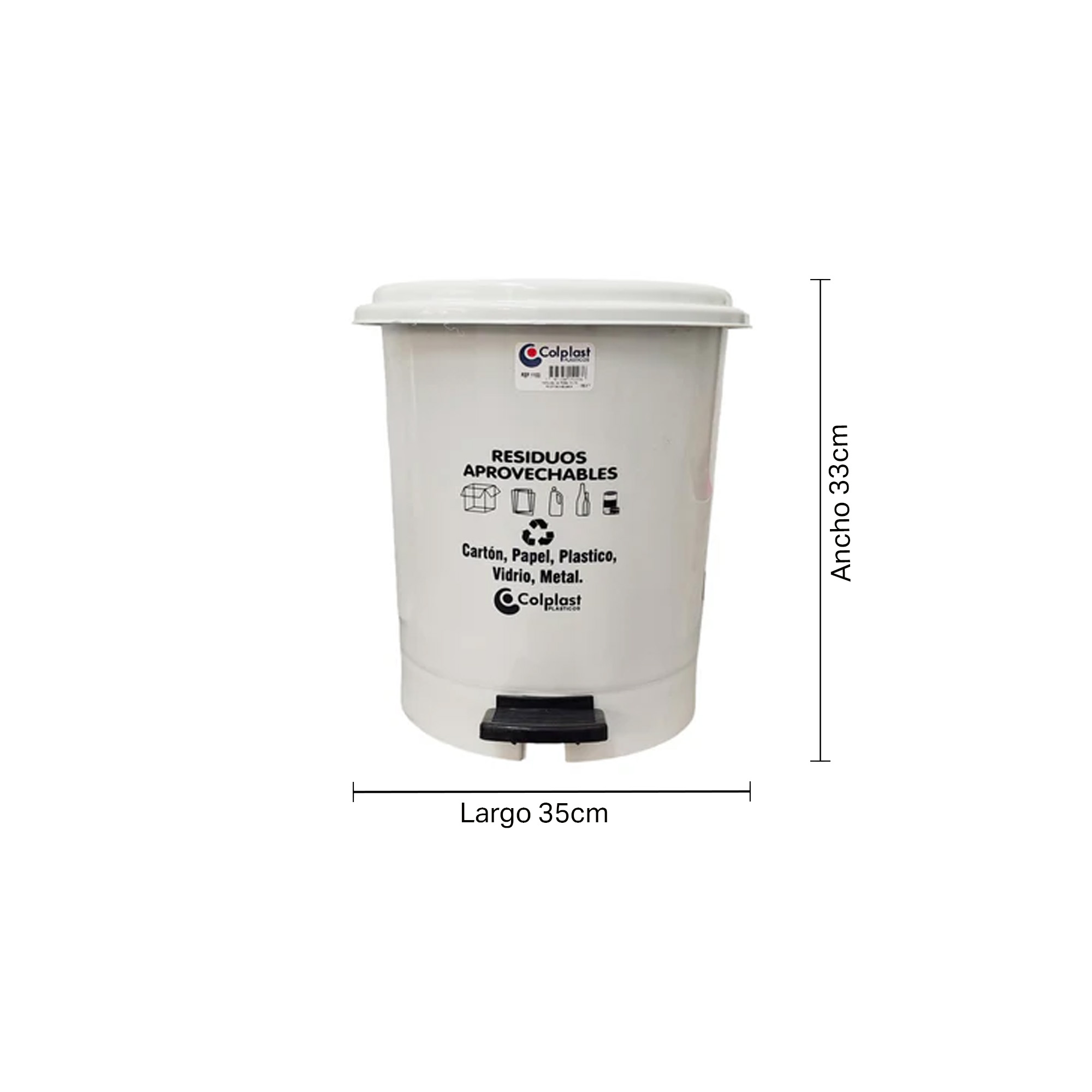 Papelera Pedal Redonda 12L Colplast 1103BL-Blanco - Imagen 3